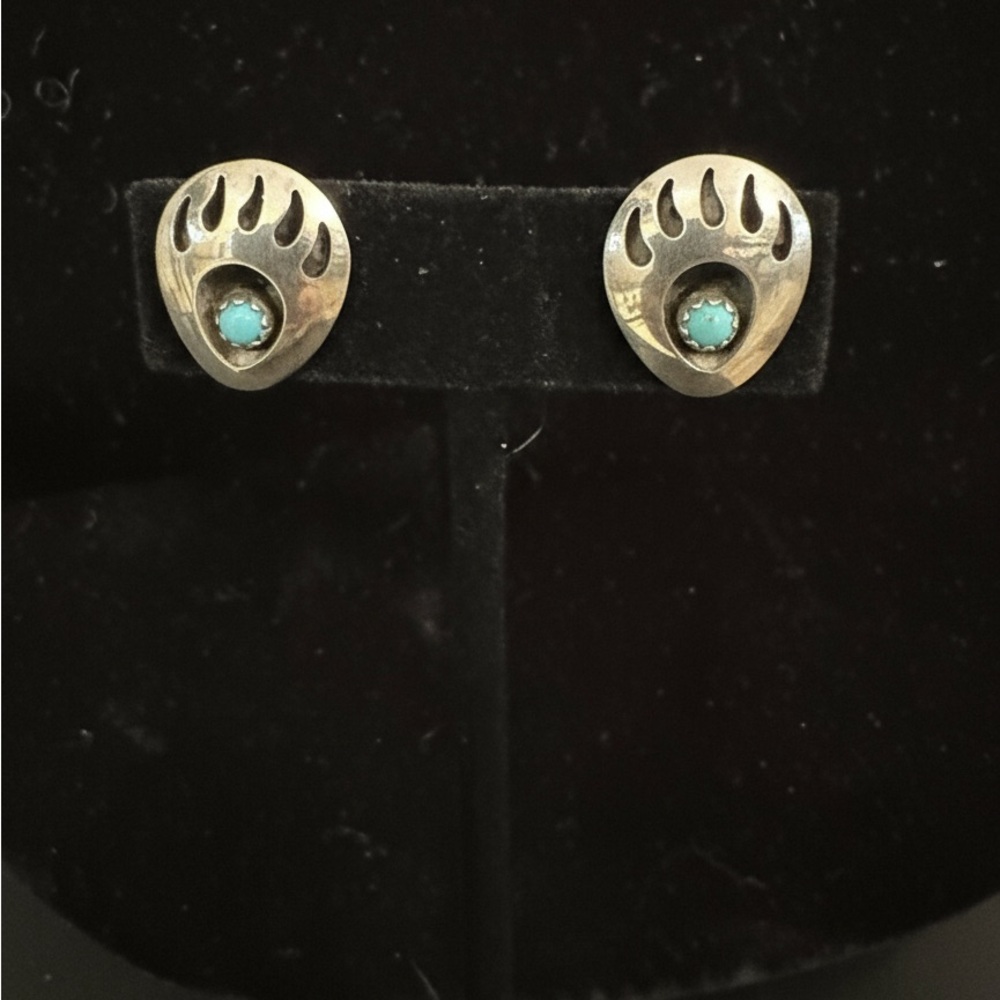 Native American bear paw‎ sterling silver with turquoise earrings